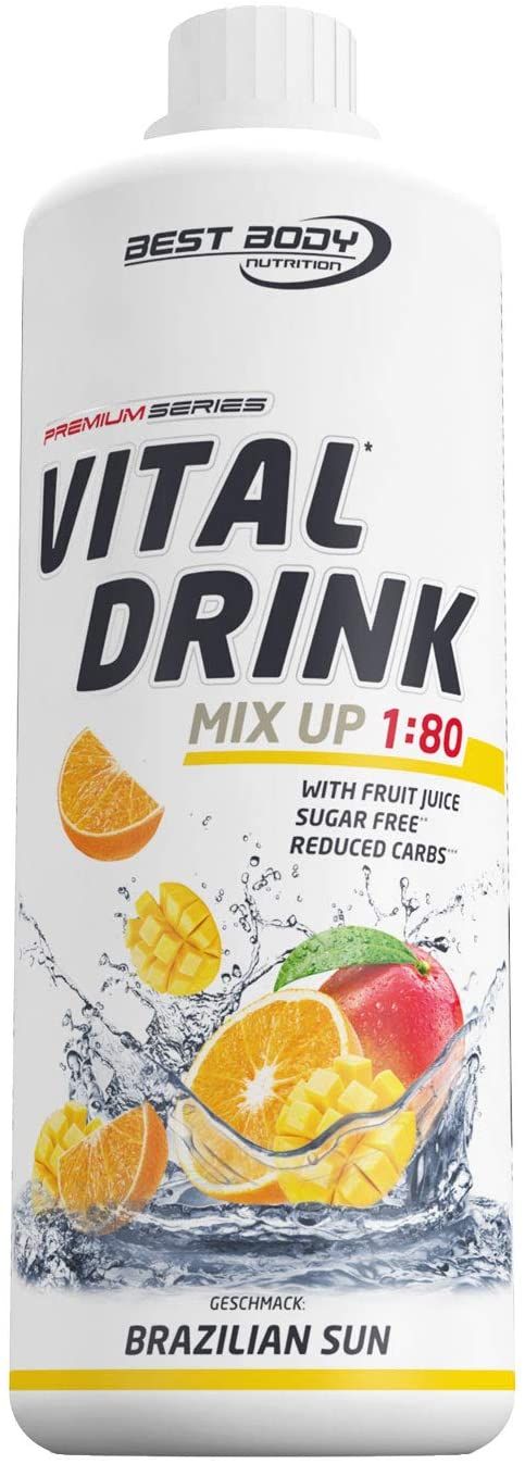 Best Body Vital Drink Brazilian Sun: Zuckerfrei, reduziert Kohlenhydrate. Mit Fruchtsaft. Mischungsverhältnis 1:80.