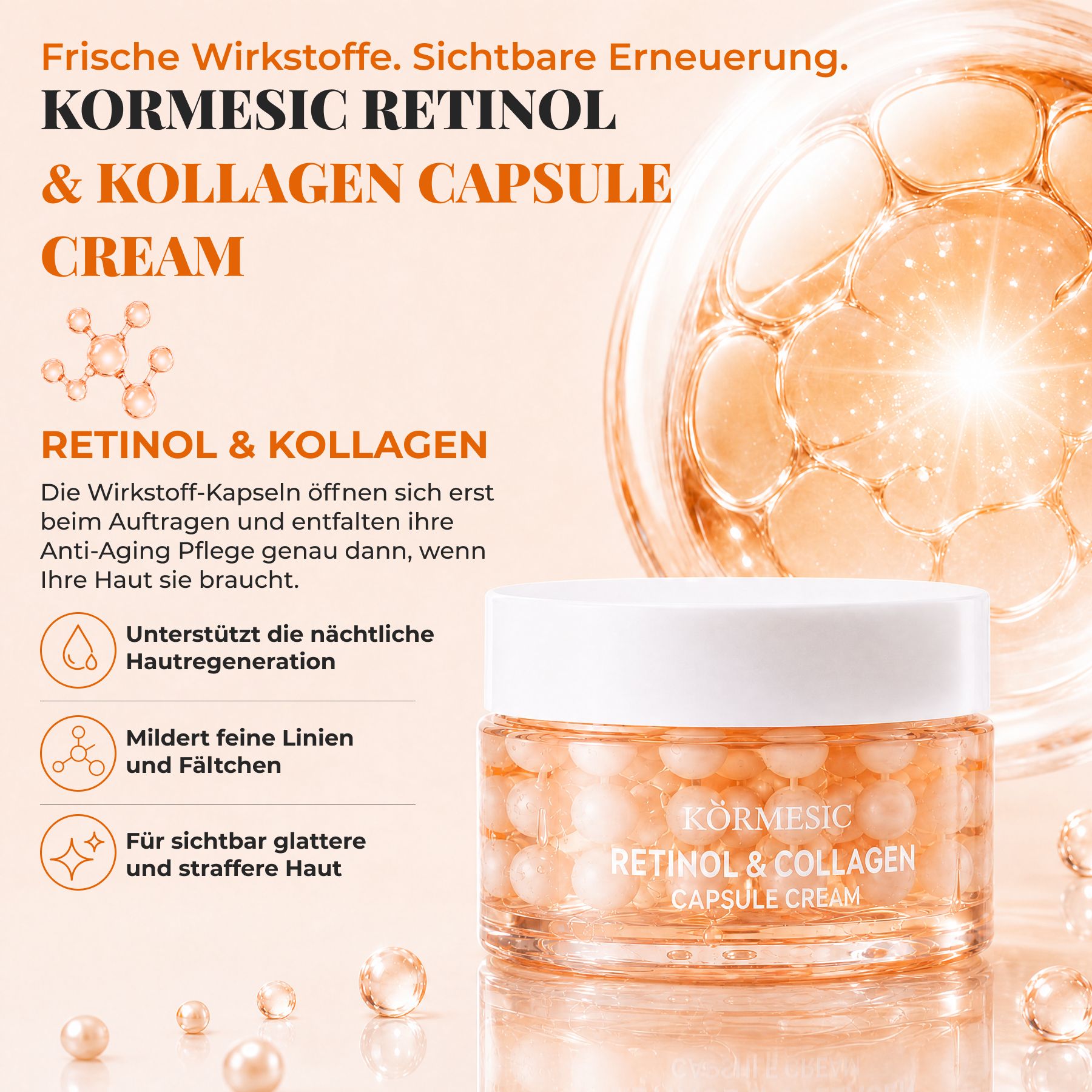 KORMESIC Gesichtscreme Retinol Kollagen Kapselcreme Anti-Aging Nachtpflege