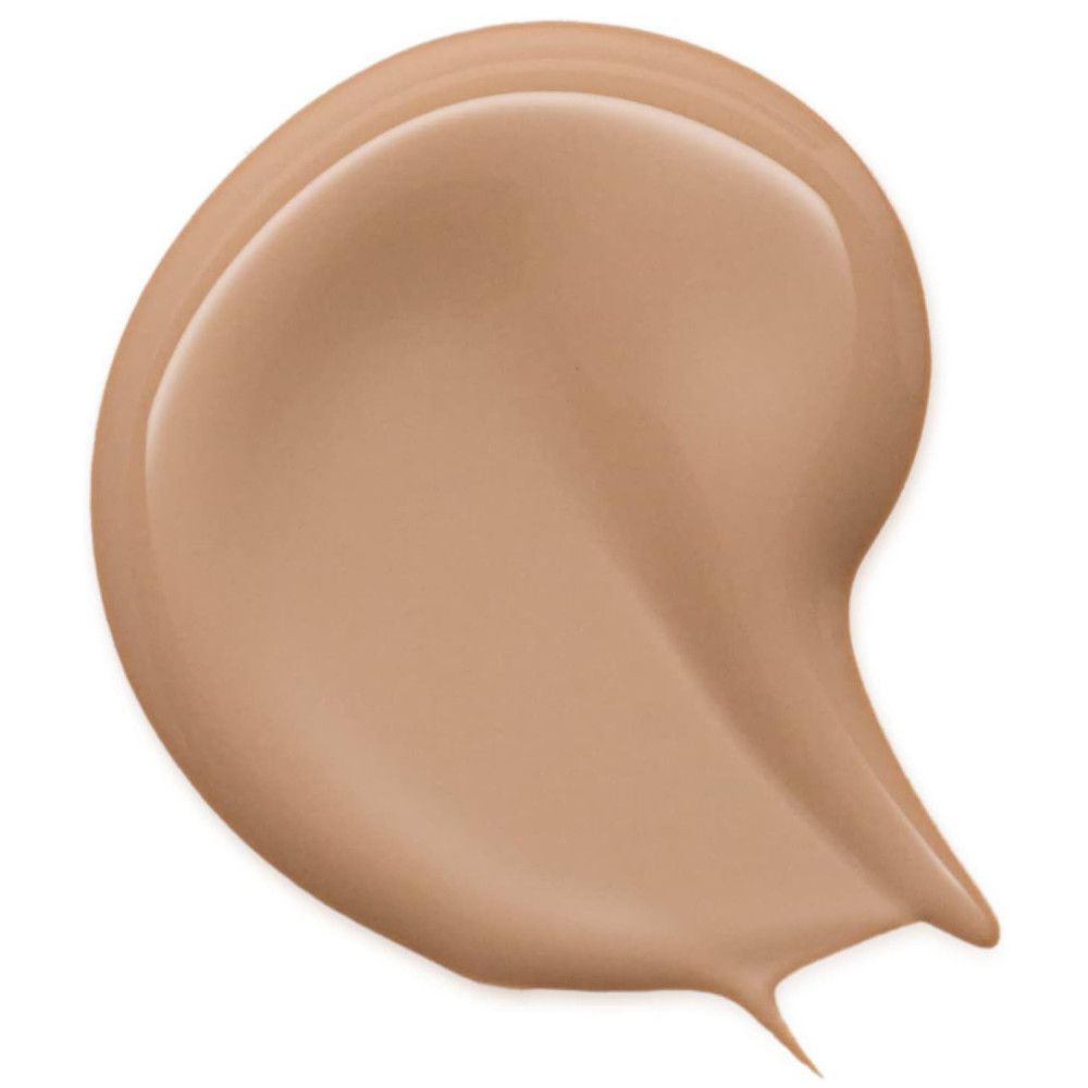 Heller, cremefarbener Flüssigkorrektor-Abstrich. Glänzende Textur, Farbton hellbraun.