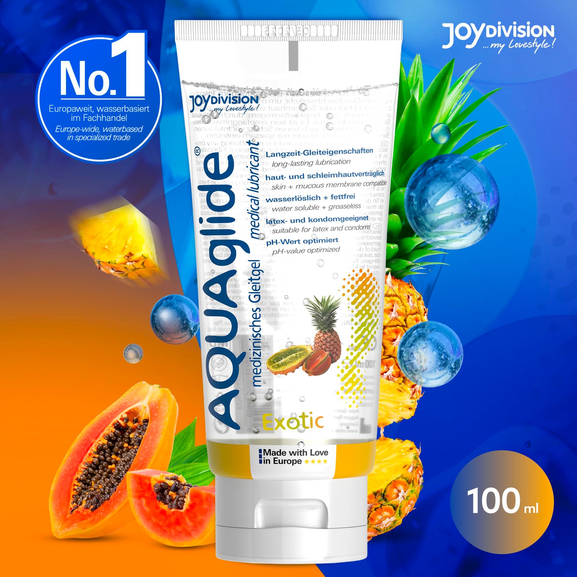 Aquaglide medizinische Gleitcreme, 100ml, mit exotischen Früchten.