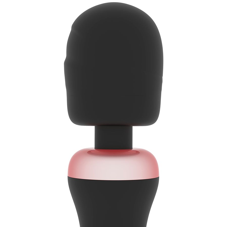 Nahaufnahme eines schwarzen Vibrators mit rosa Akzent. Runde Form.