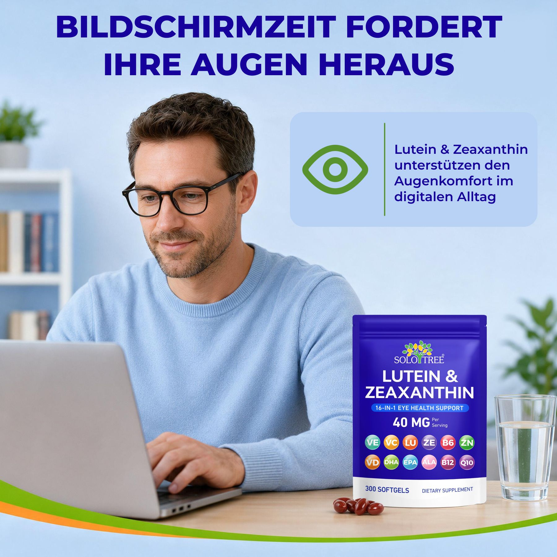 P-beauty Lutein Zeaxanthin 40mg Augenkomplex DHA EPA Q10 Vitamin A C E