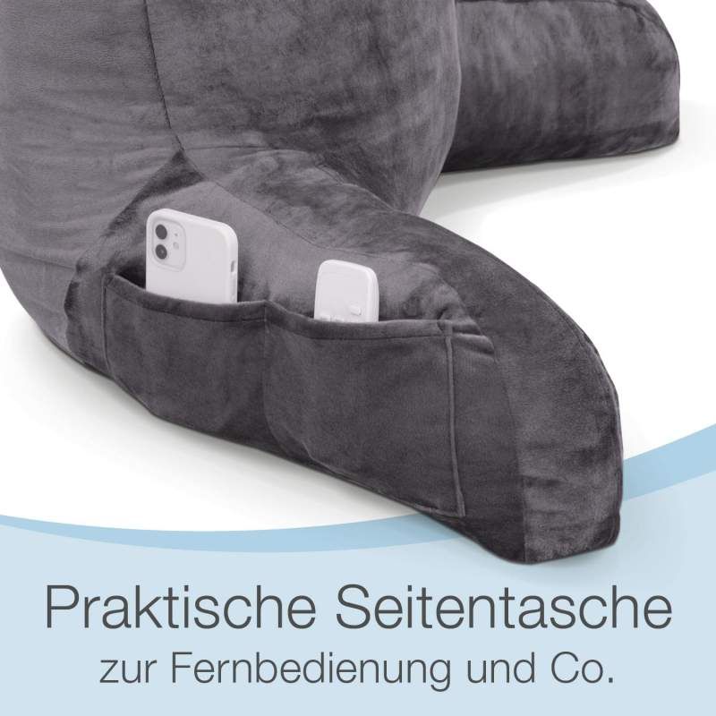 ELONEO Rückenkissen mit Armlehnen für Bett & Sofa waschbarer & abnehmbarer Bezug
