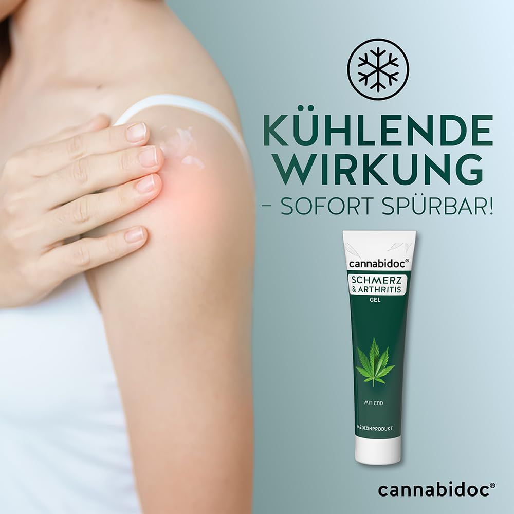 Gel-Tube mit Logo und Produktnamen. Text: Kühlende Wirkung - sofort spürbar! Schneeflocken-Symbol.