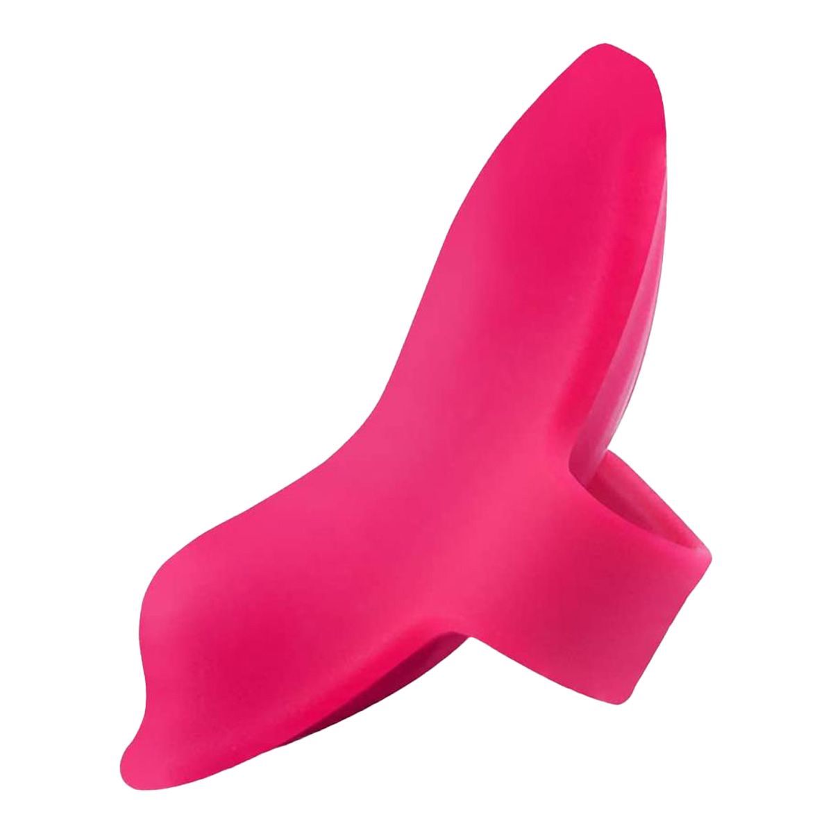 Pinkfarbener Strap-On-Vibrator. Er hat eine längliche Form mit einer abgerundeten Spitze und einem Ring für die Befestigung.