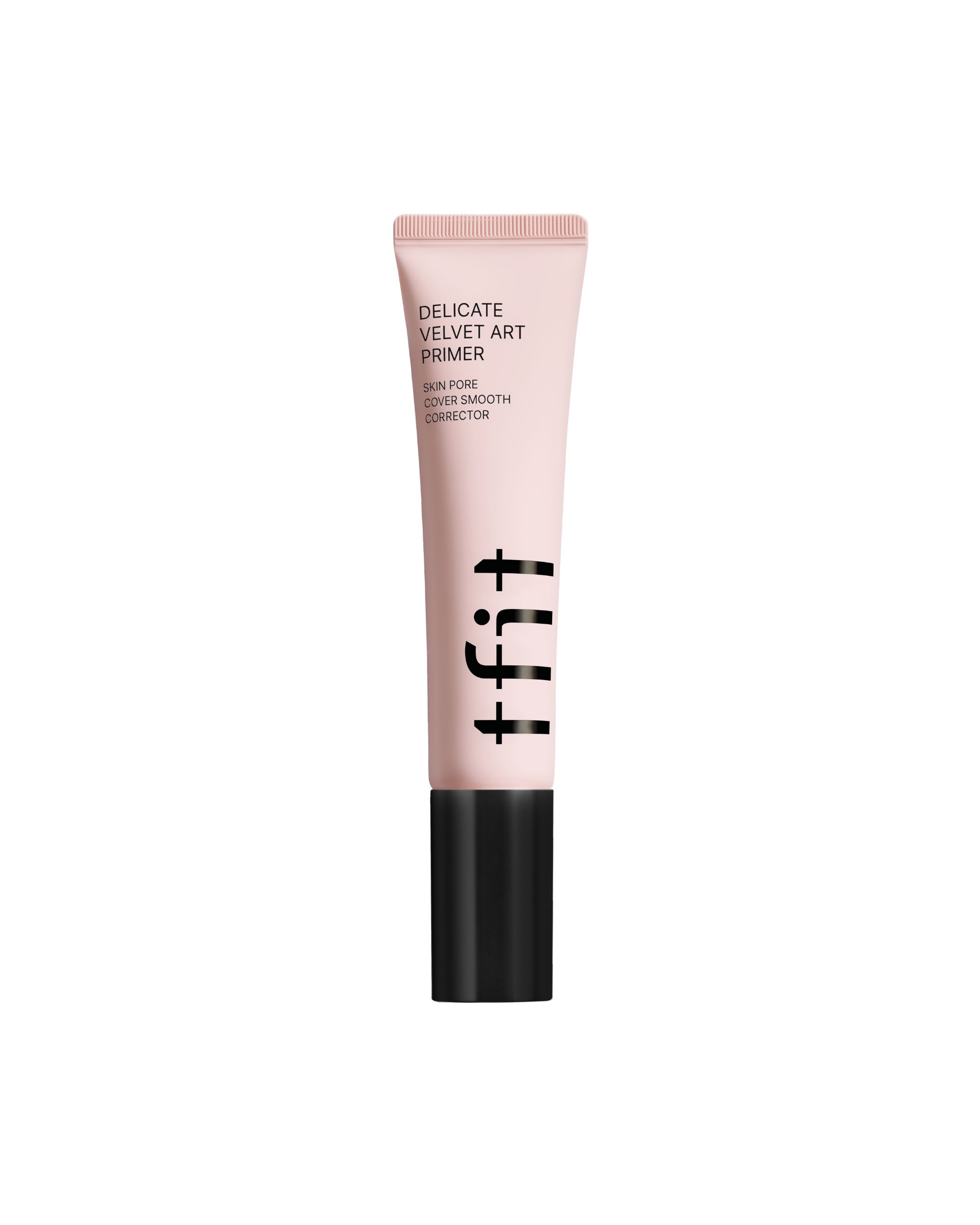 Rosa Tube mit schwarzem Deckel. Aufschrift: Delicate Velvet Art Primer, Skin Pore Cover Smooth Corrector. Marke: tfit.