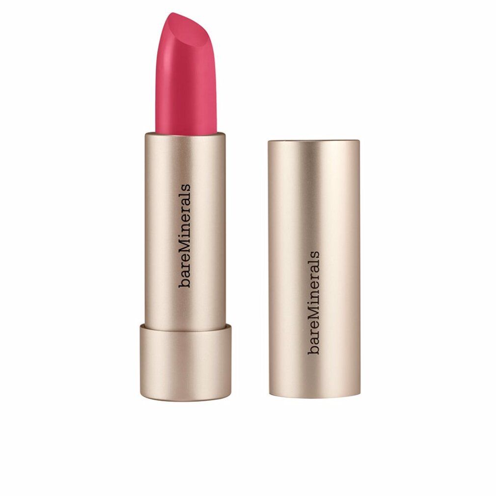 Rosafarbener Lippenstift in goldfarbener Hülse. Marke: bareMinerals. Deckel daneben.