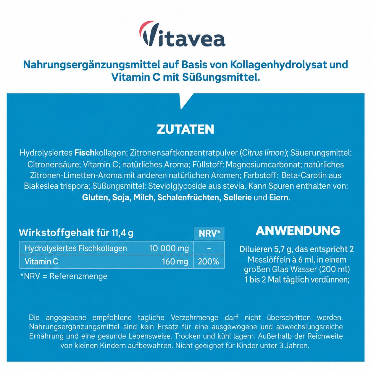 Vitavea Meereskollagen mit Vitamin C, Pulver Ananas-Limette