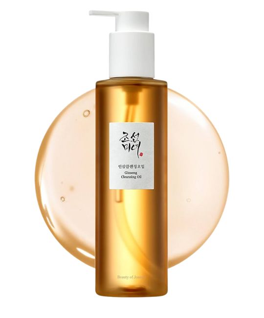 Beauty of Joseon Revive Serum: Eine goldene Flüssigkeit in einem Pumpspender, umgeben von einem goldenen Kreis.