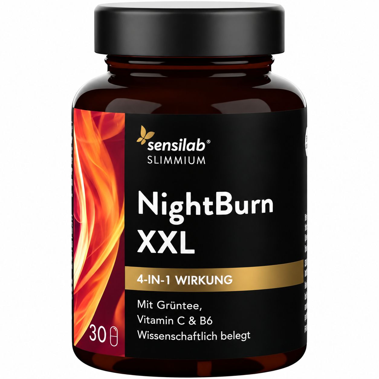 Flasche "NightBurn XXL" mit Grüntee-Extrakt, Vitamin C und B6.