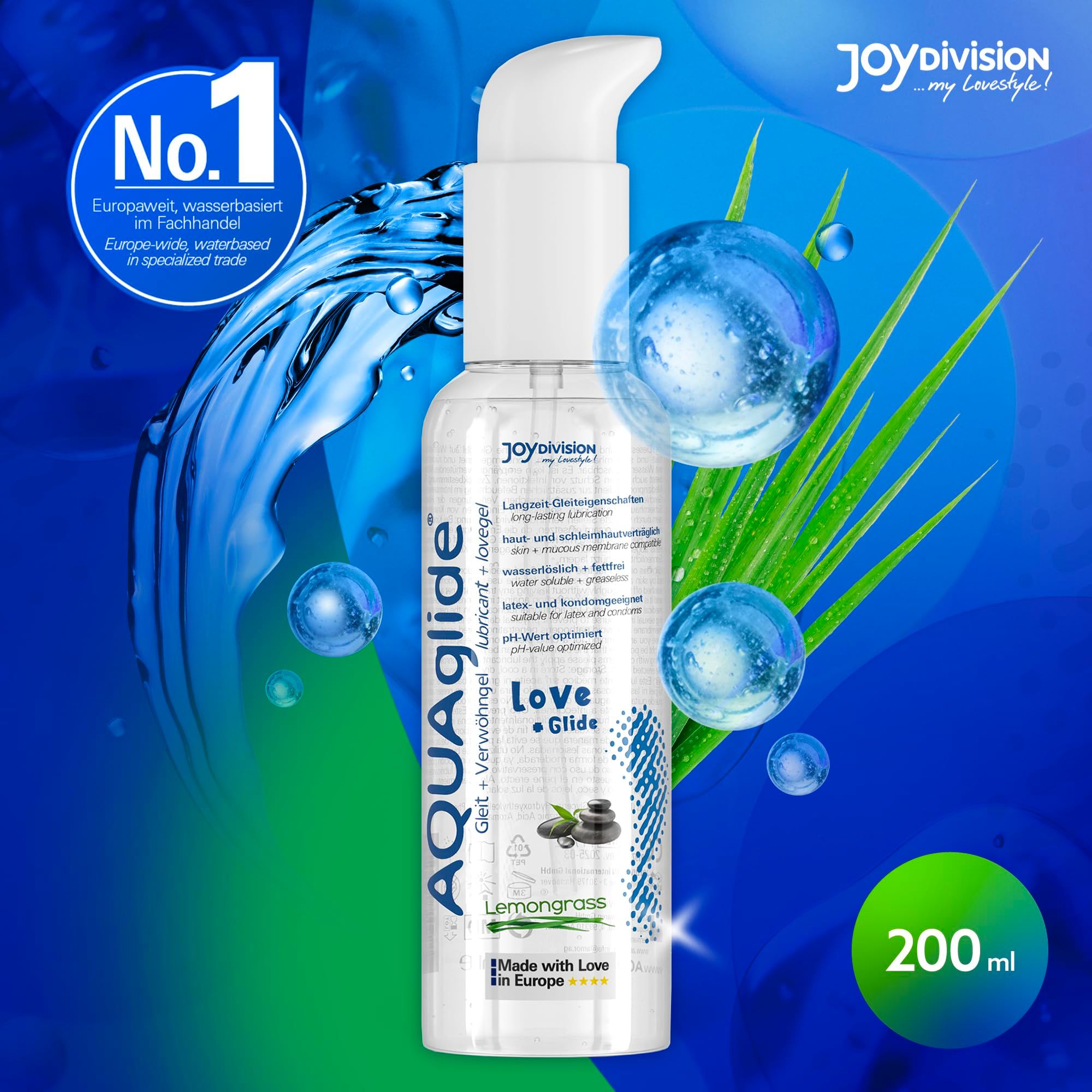 AQUAGLIDE Massage + Glide Lemongrass Pumpspender mit Wassereffekten.