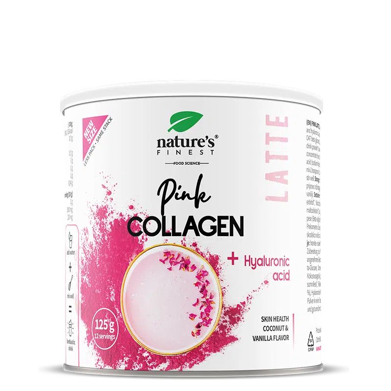 Nature's Finest Pink Collagen Latte Pulver mit Hyaluronsäure, 125g.