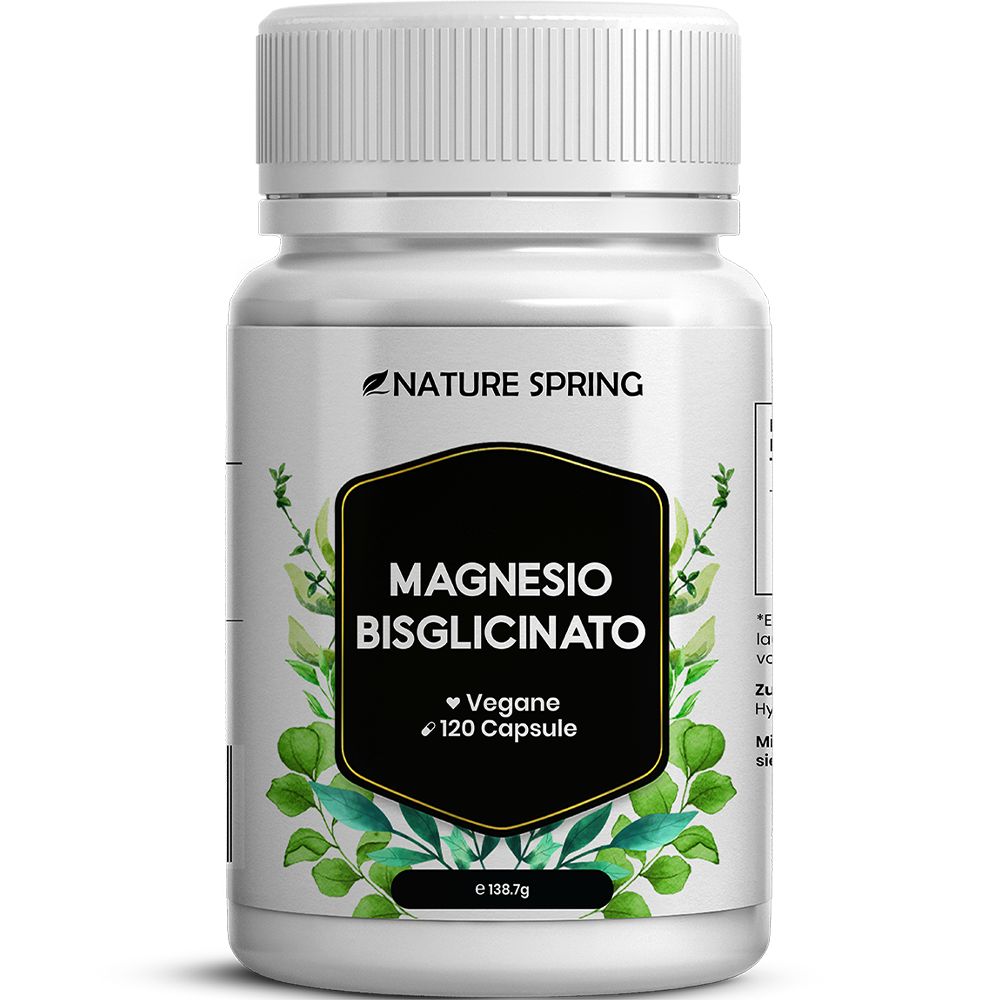 Nature Spring Magnesium Bisglycinat Kapselbehälter mit 120 Kapseln, vegan.