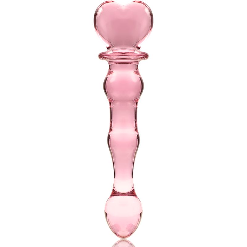 Rosa Glasdildo mit Herzspitze und geschwungenem Griff, Modell 21.