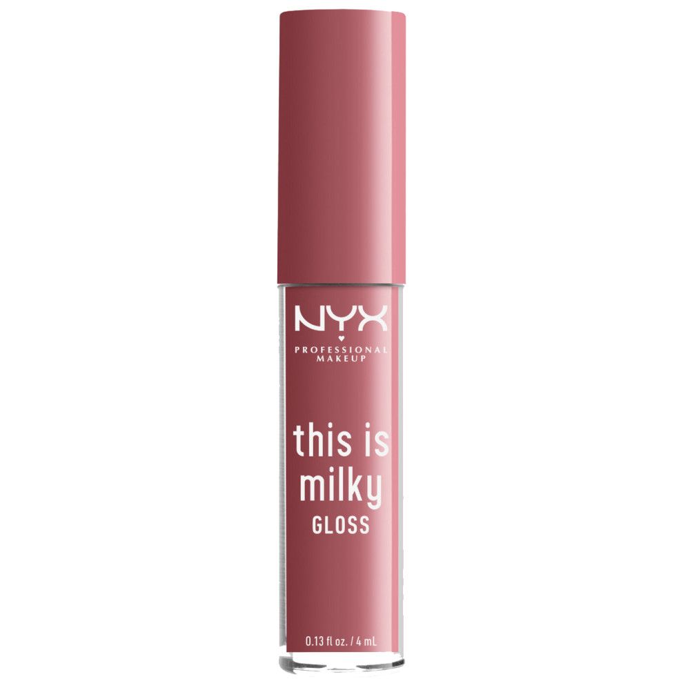NYX Professional Makeup This is Milky Gloss in einem rosafarbenen Fläschchen mit Applikator.