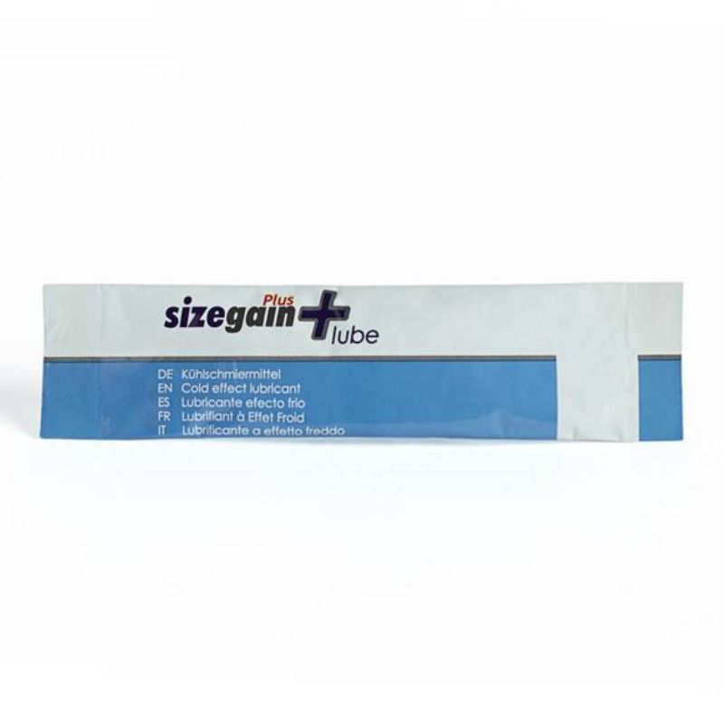Einzelverpackung 'Sizegain Plus Lube' mit Kühleffekt.