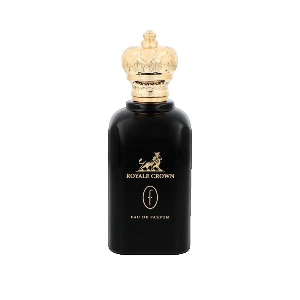 Schwarzer Flakon mit goldener Krone. Aufschrift: Royale Crown, Eau de Parfum. Goldener Löwe.