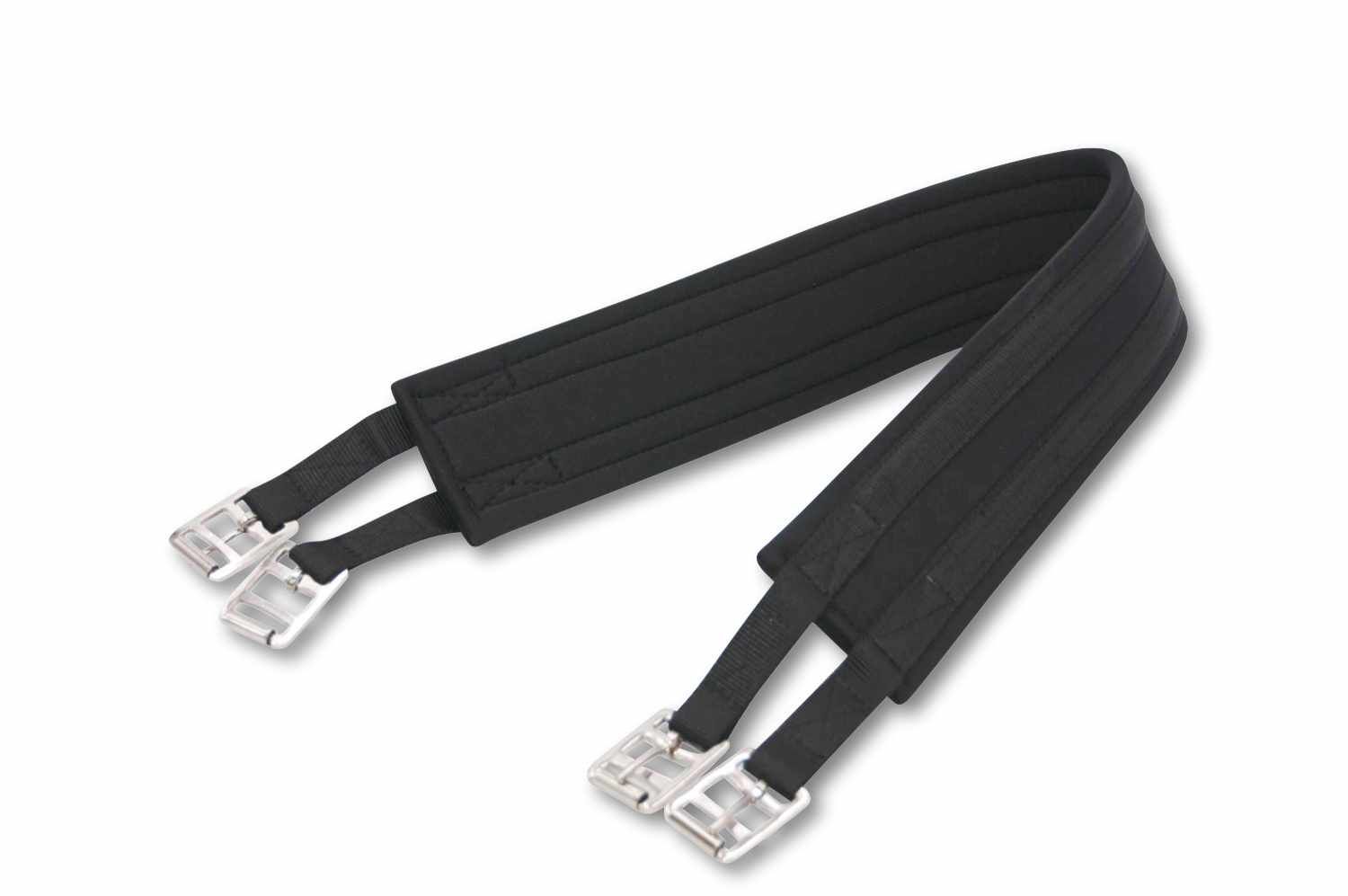 Schwarzer Sattelgurt mit Schnallen.