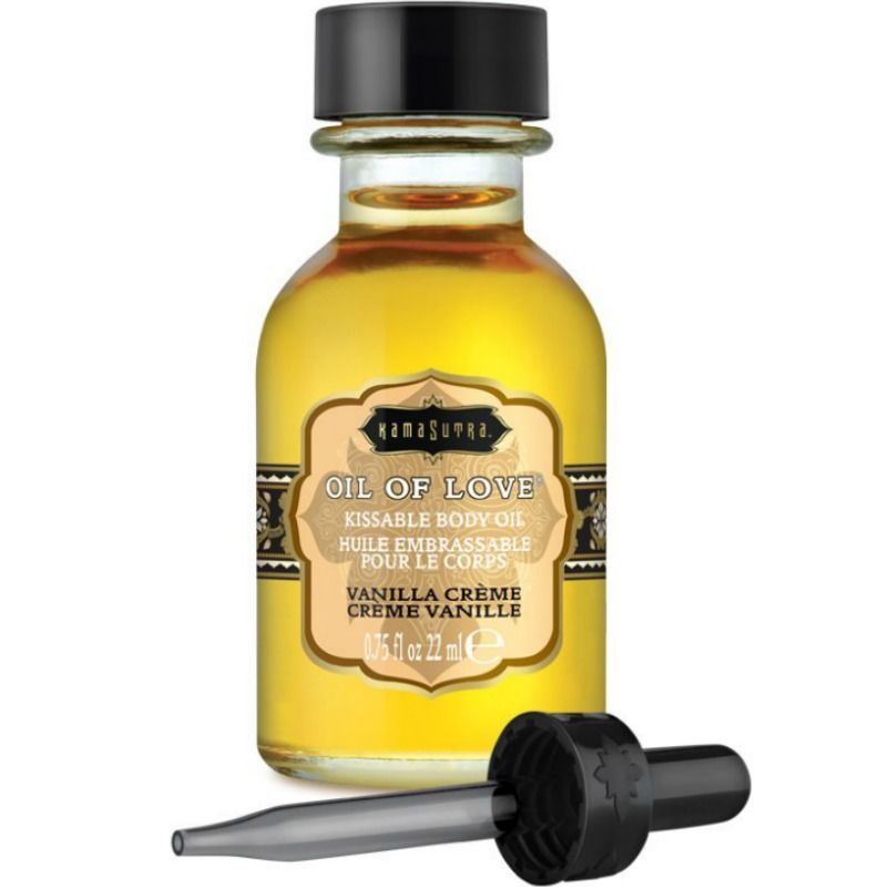 Flasche mit Öl, Pipette. Aufschrift: Oil of Love, Vanille Crème. 0.75 fl oz 22 ml.