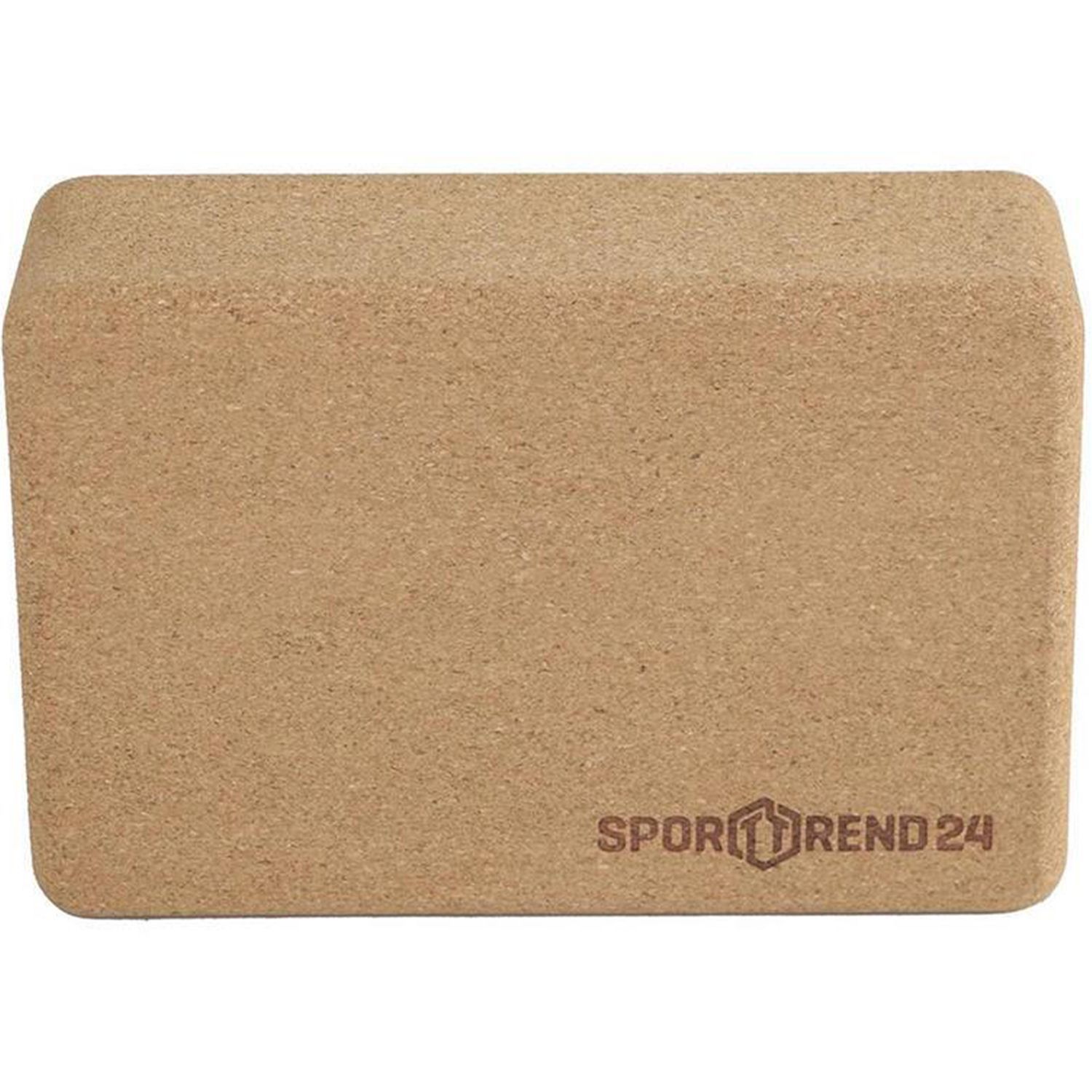 Rechteckiger Yoga-Block aus Kork. Logo Sporttrend24.