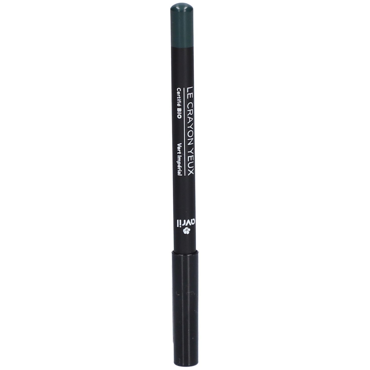 Grüner Augenstift. Schwarzer Stift mit grünem Ende. Text: Vert Impérial.