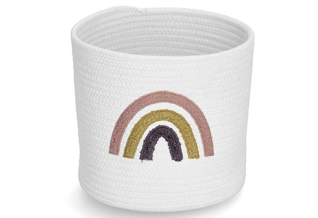 Weißer Aufbewahrungskorb mit Regenbogen-Stickerei. ZELLER PRESENT.