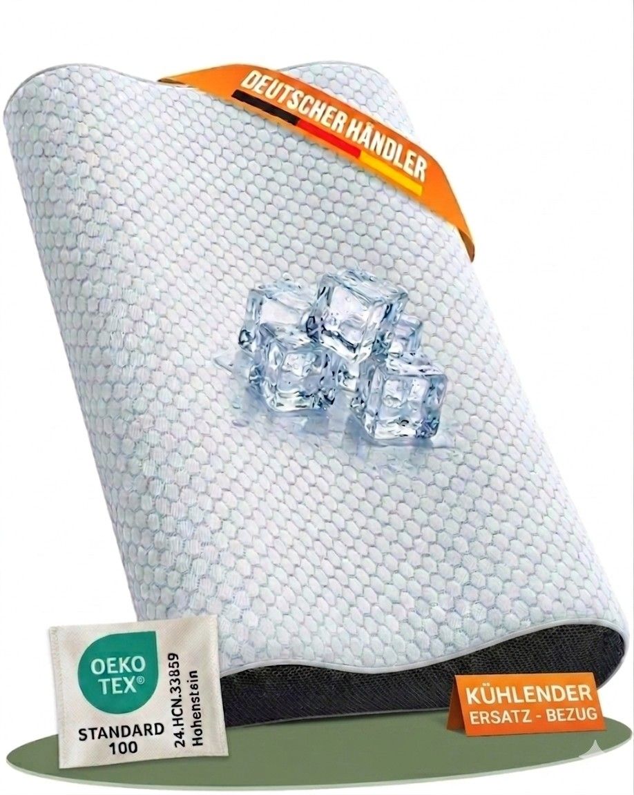 Kühlender Nackenkissenbezug mit Eiskristallen und OEKO-TEX-Zertifizierung.