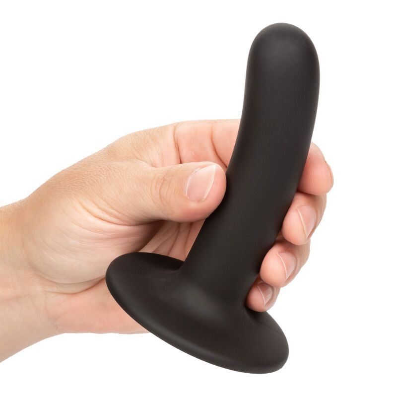 Schwarze Silikon-Sonde mit Saugbasis, gehalten in einer Hand. Produkt ist schwarz, mit abgerundeter Spitze und flacher Basis.