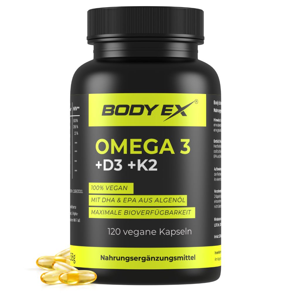 Body Ex® Omega 3 + D3 & K2 Kapseln, aus Algenöl, 100% vegan
