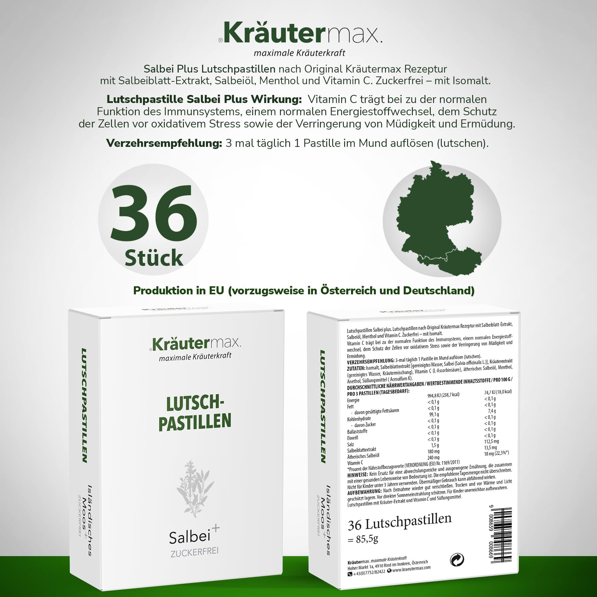 Kräutermax Lutschpastillen Salbei plus Vitamin C - zuckerfrei