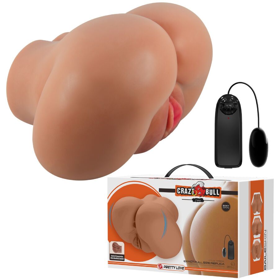 Masturbator, Verpackung mit Produktabbildung, Vibrator und Fernbedienung.