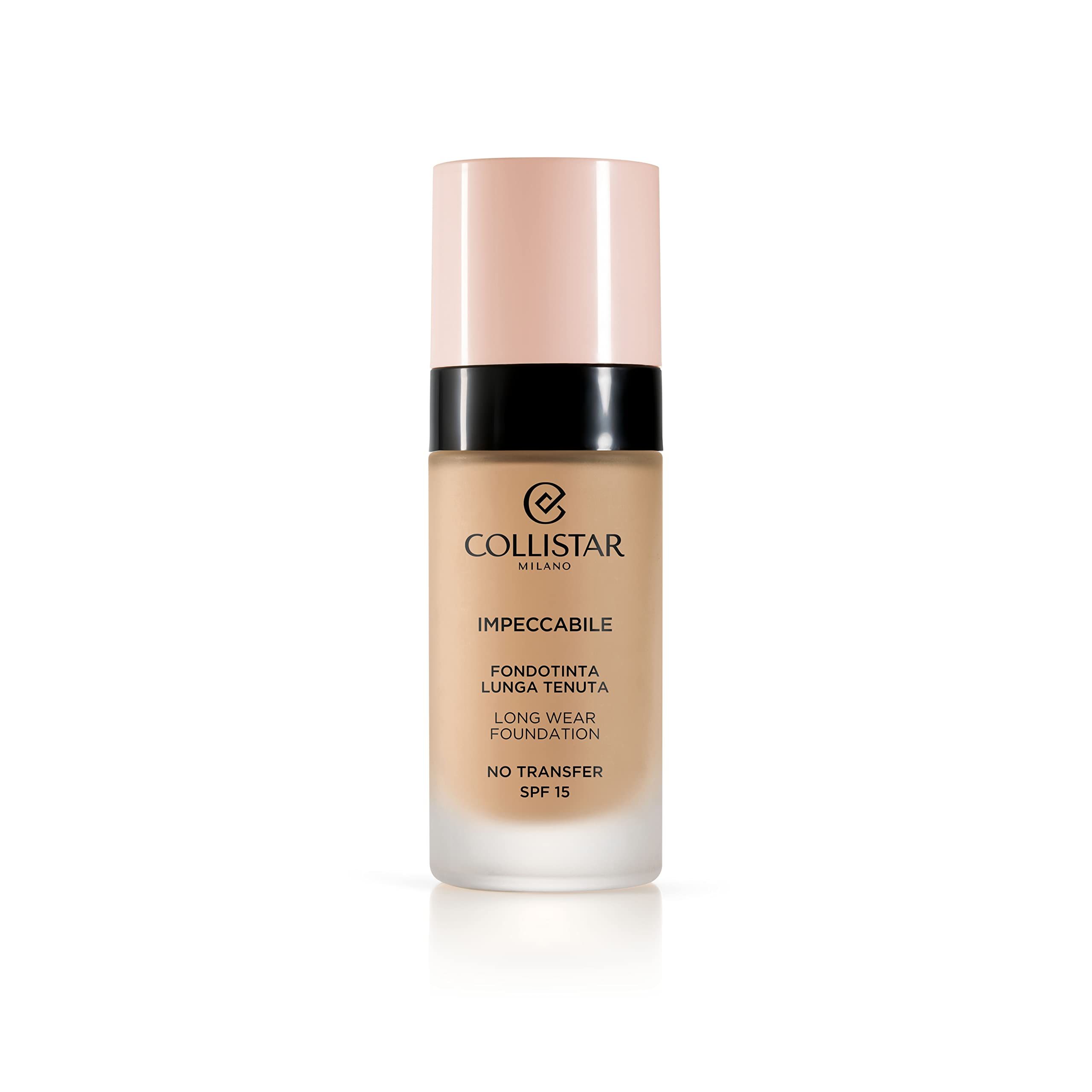 Flakon mit Make-up. Marke Collistar. Text: Impeccabile, Fondotinta Lunga Tenuta, Long Wear Foundation, No Transfer SPF 15.