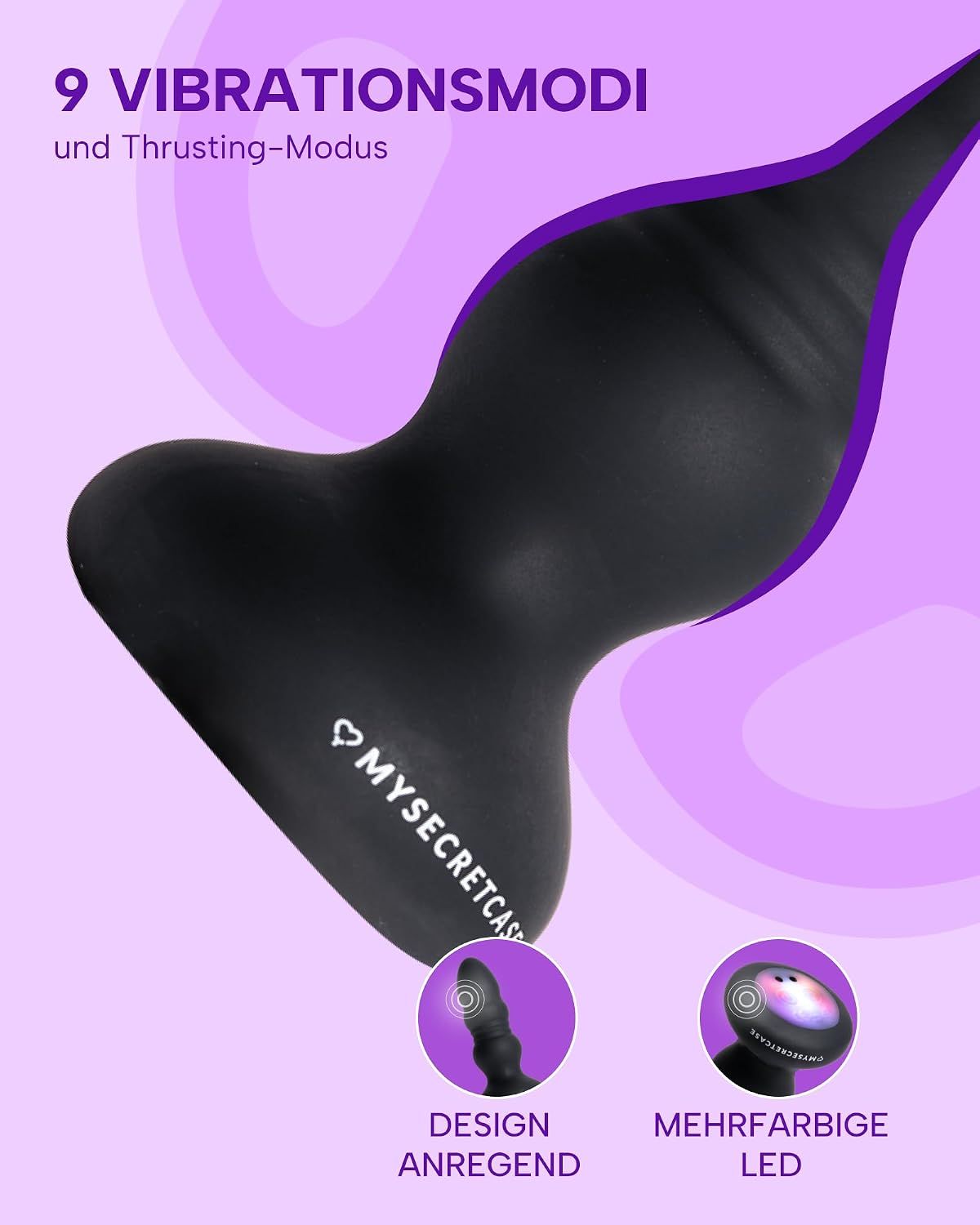 Lila Hand-förmiger Artikel mit detaillierter Fingerstruktur und einem kugelförmigen Ende. Maße: 19cm Gesamtlänge, 7.4cm breit, 16cm hoch.