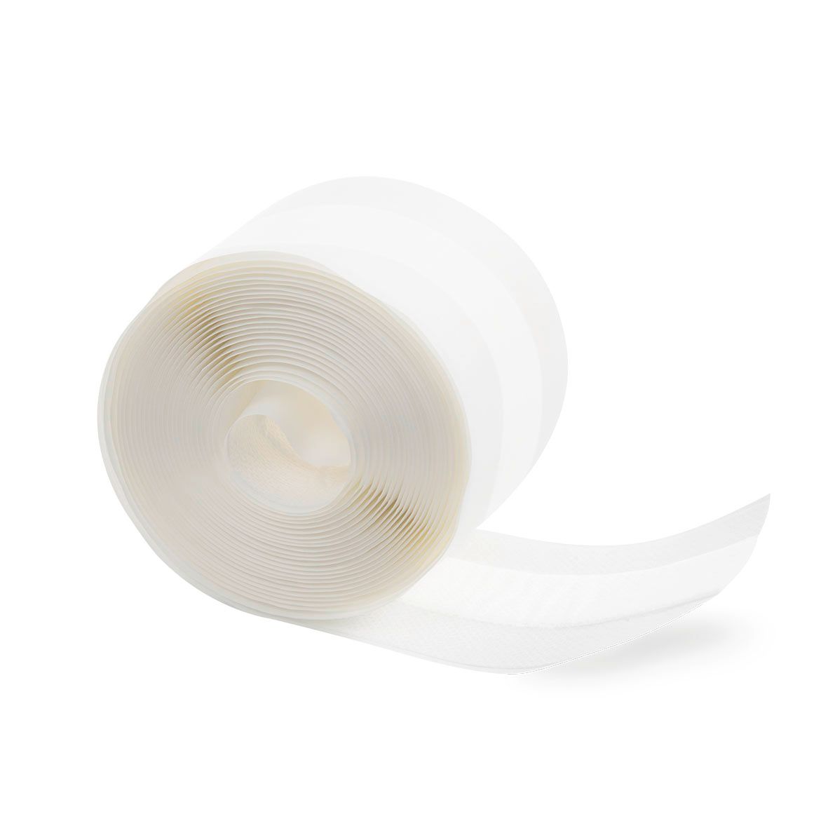 Elastischer Wundverband, Rolle. Weißes, transparentes Material. Aufgerollt, mit abgewickeltem Ende.