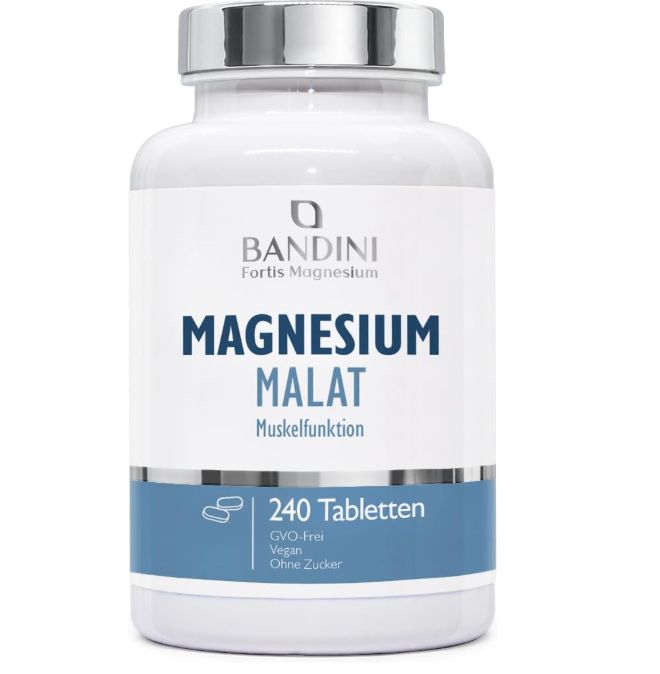 Bandini Magnesium Malat Flasche, 240 Tabletten, mit Blasen.
