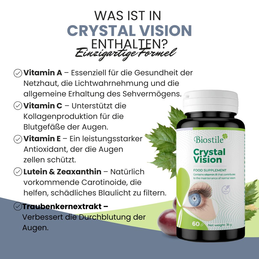 Flasche Biostile Crystal Vision mit Liste der Inhaltsstoffe.