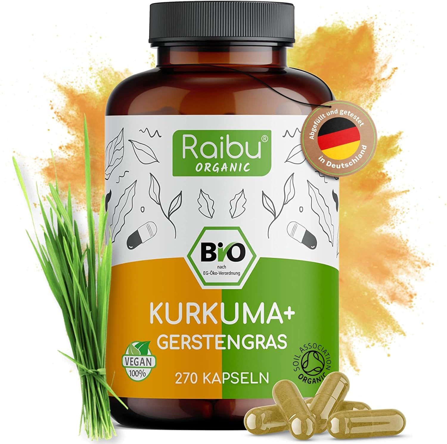 RAIBU BIO Kurkuma Gerstengras Kapseln hochdosiert