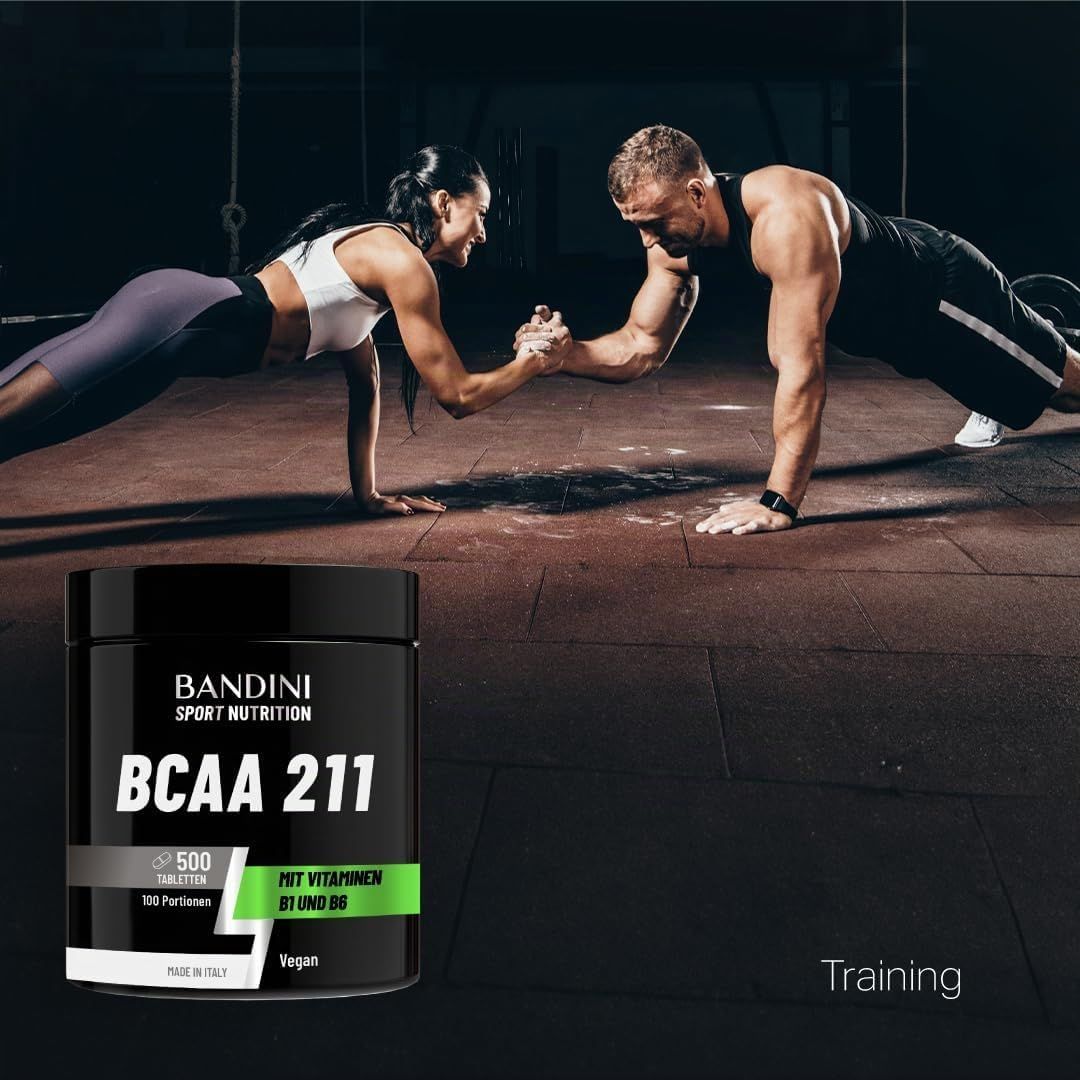 Bandini Sport Nutrition BCAA 211 Dose mit Vitaminen B1 und B6, 100 Portionen, 500 Tabletten.