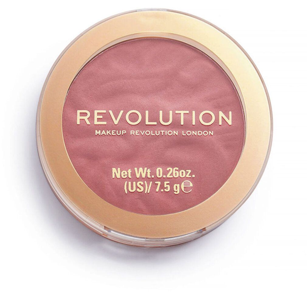 Runder, rosafarbener Rouge-Puder mit goldenem Rand. Marke: Revolution.