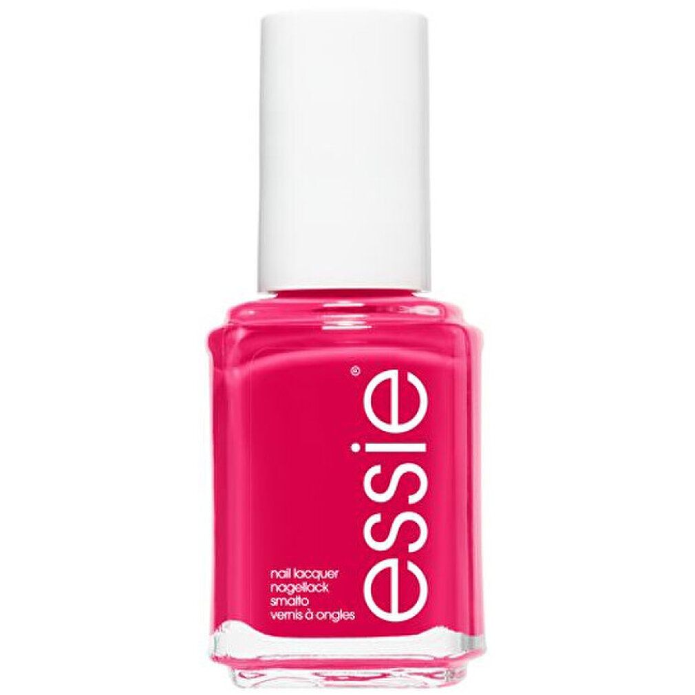 Essie Nagellack in leuchtendem Pink. Klare Flasche mit weißem Deckel.