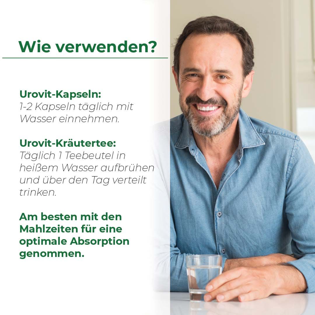 Anwendung von Biostile Urovit Kapseln und Tee.