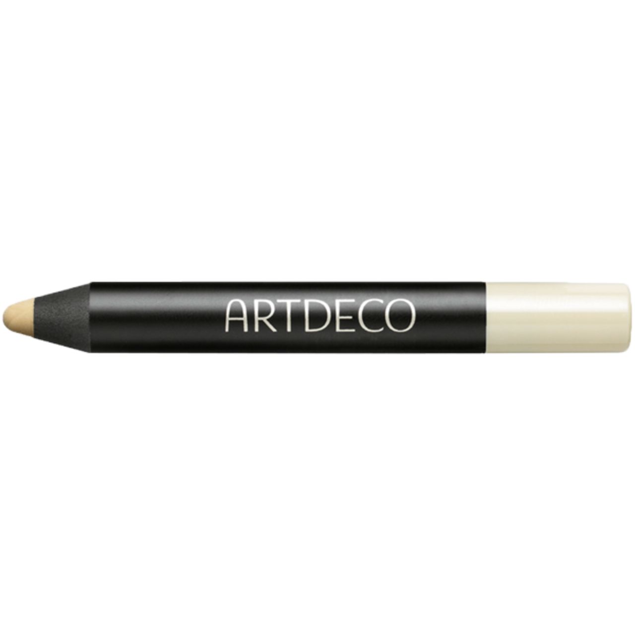 Artdeco Camouflage Stick. Schwarzer Stift mit beiger Spitze und weißem Ende. Aufschrift: ARTDECO.
