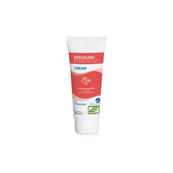Tube Descolind Expert Protect Hautschutzcreme mit 100ml Füllmenge und Siegeln.