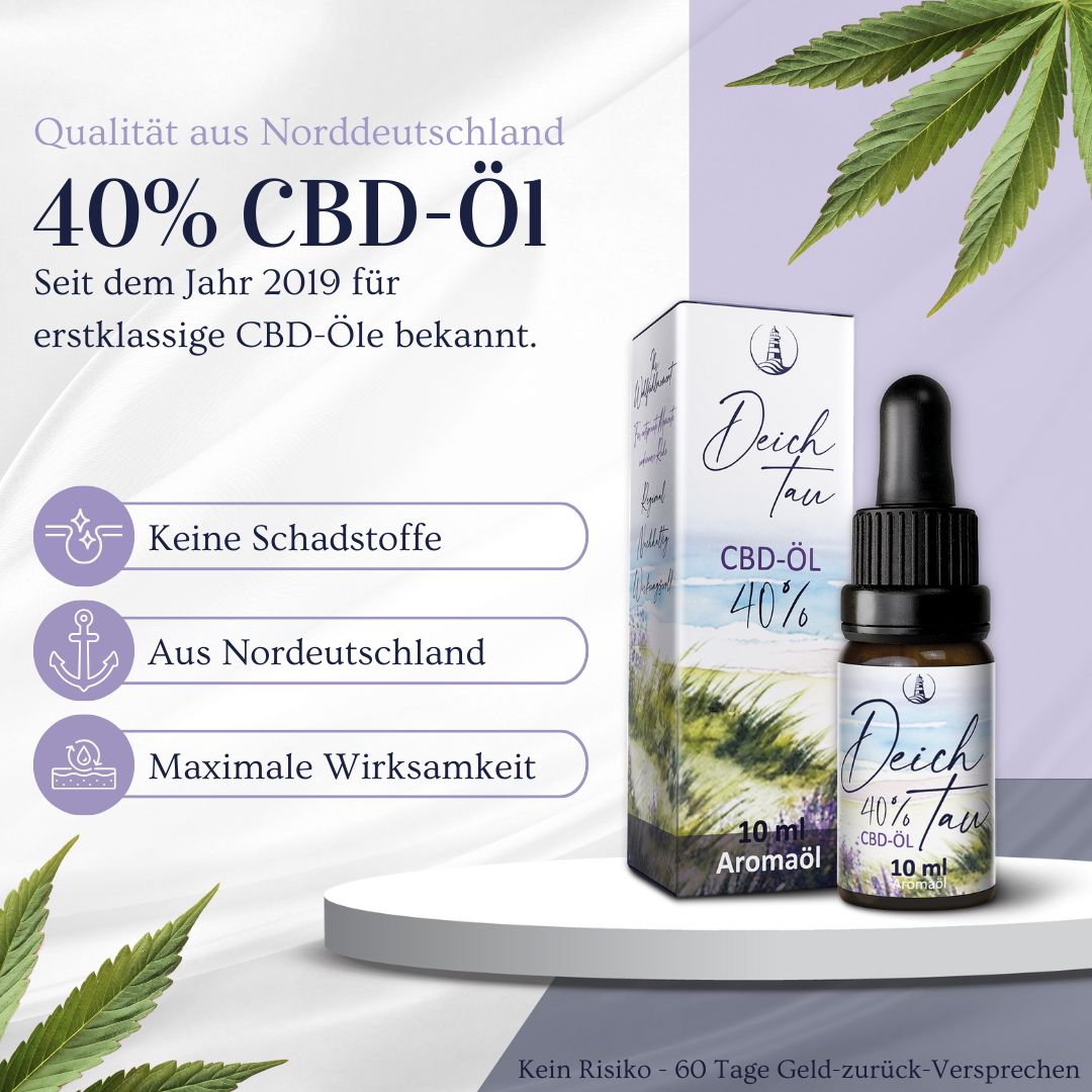 DeichTau CBD-Öl 40%: Norddeutsche Qualität, keine Schadstoffe, maximale Wirksamkeit.