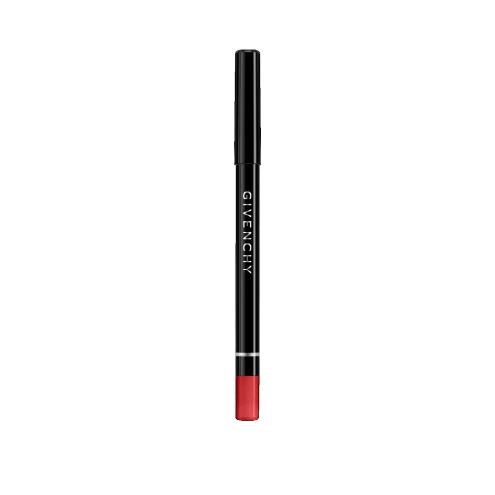 Roter Lippenkonturenstift. Schwarzer Stift mit roter Spitze und Aufschrift Givenchy. Schwarze Kappe.