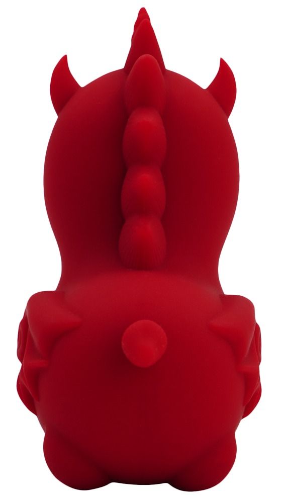 Rückansicht des roten Unihorn Blaze Diablo Vibrators mit stacheliger Rückenlinie.