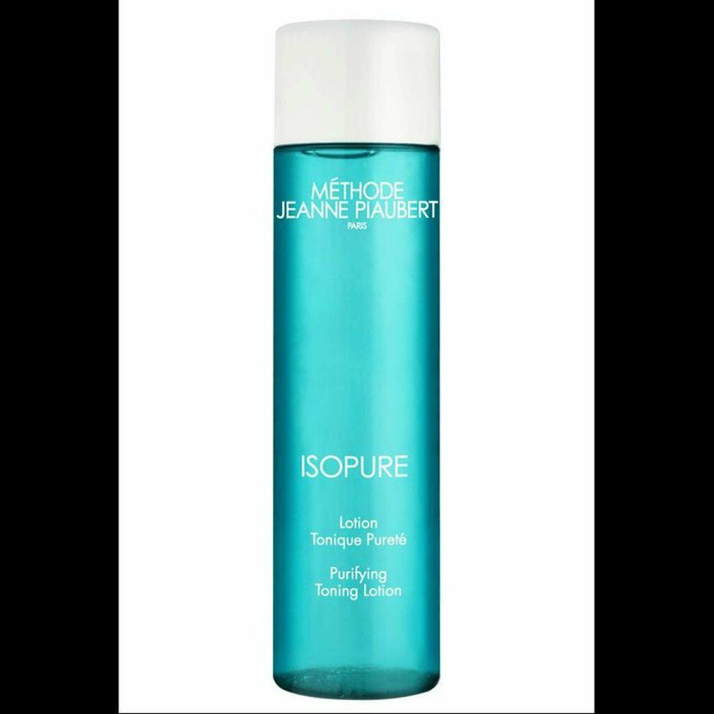 Zylindrische Flasche mit blauem Inhalt und weißem Deckel. Beschriftung: ISOPURE, Methode Jeanne Piaubert.