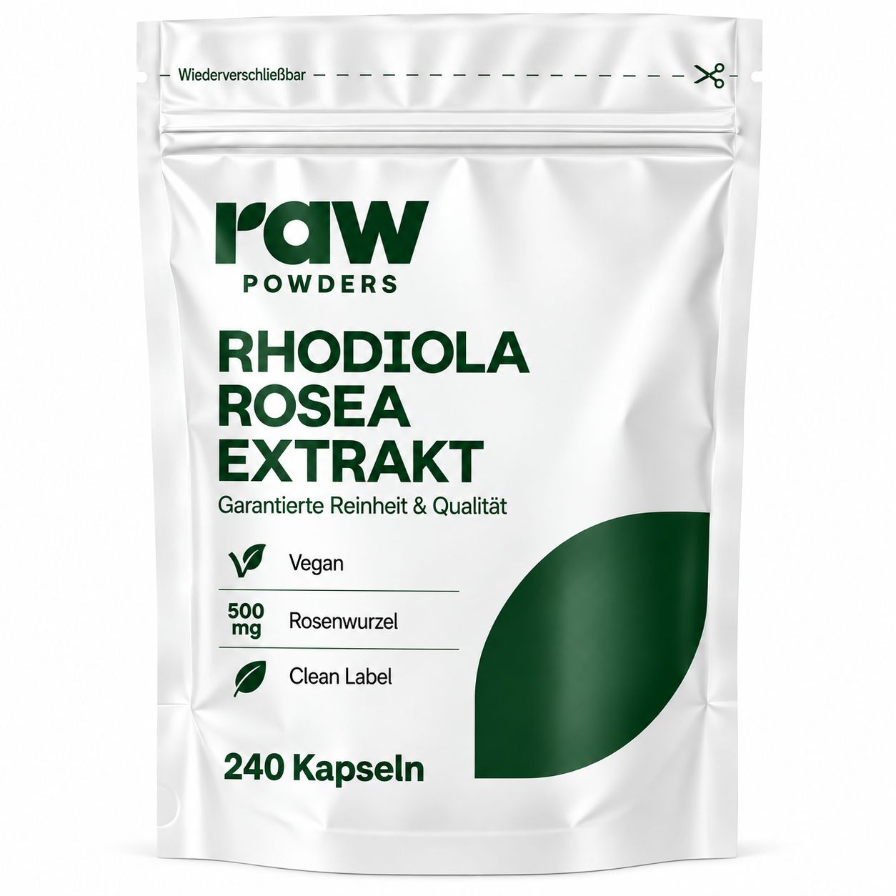 Raw Powders Rhodiola Rosea Extrakt Beutel mit 240 Kapseln, vegan.