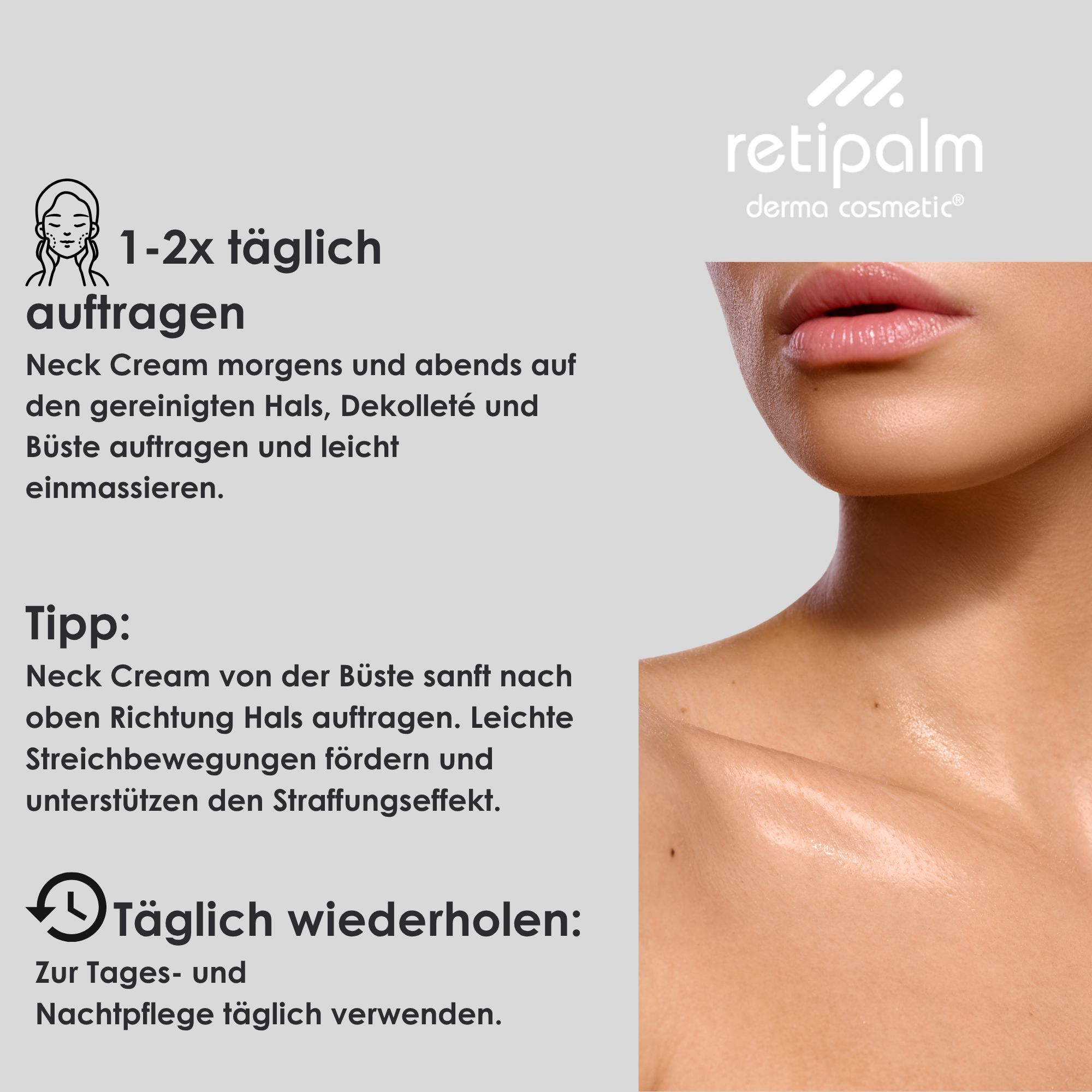 retipalm Neck Cream Hals, Dekolleté & Büste – strafft, glättet und mildert Knitterfältchen
