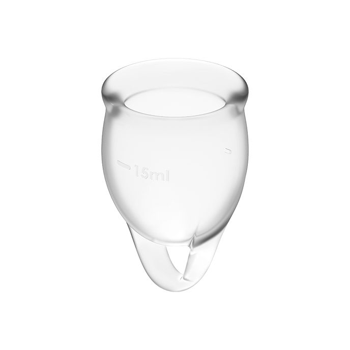 Transparente Menstruationstasse. Fassungsvermögen: 15ml. Mit Griff.